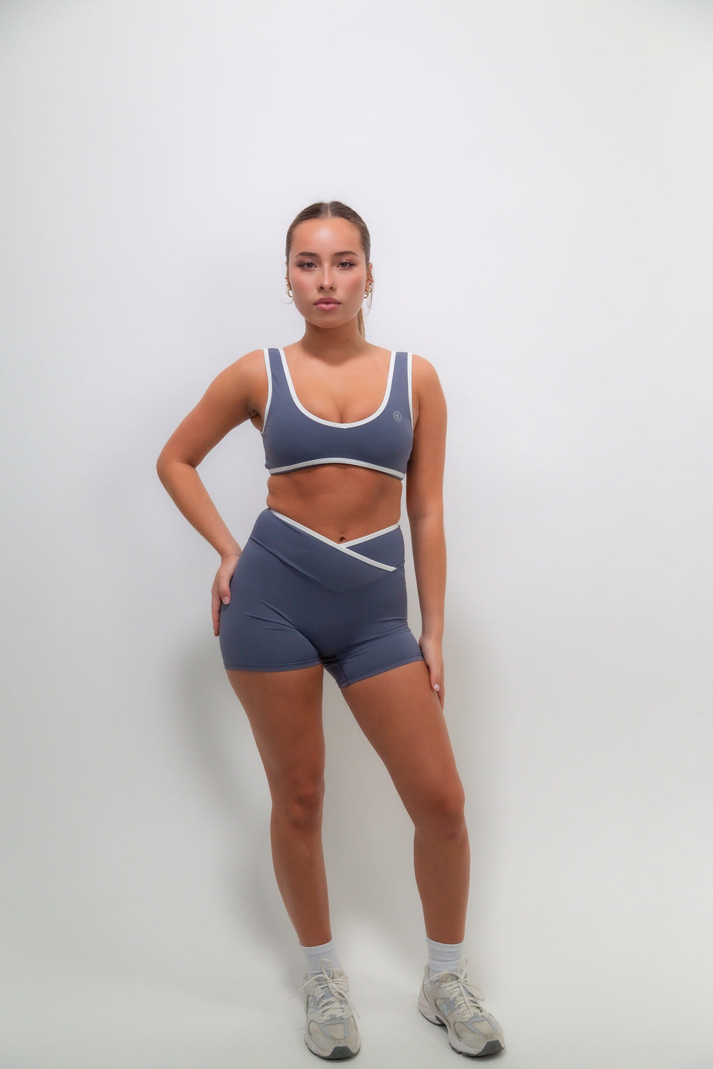 I Am Right Where I Need To Be Slate Blue Butter Sports Bra