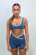 I Am Right Where I Need To Be Slate Blue Butter Sports Bra