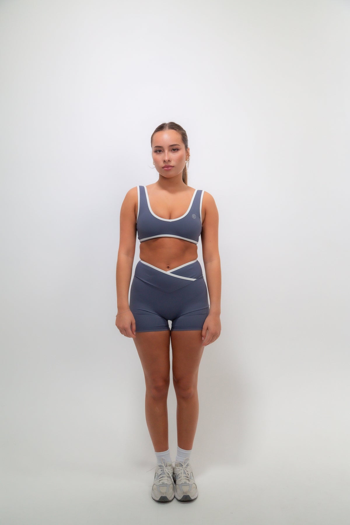 I Am Right Where I Need To Be Slate Blue Butter Sports Bra