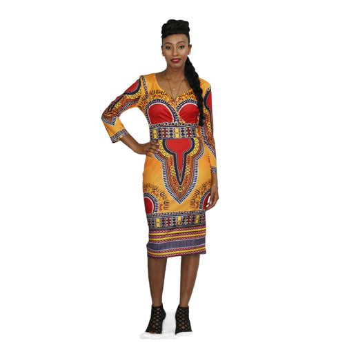 African Print Dashiki Midi Dress