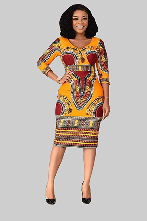 African Print Dashiki Midi Dress